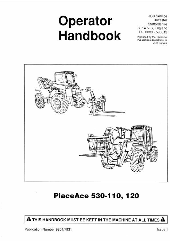JCB PlaceAce 530-110, 120 Operator Handbook Manual PDF