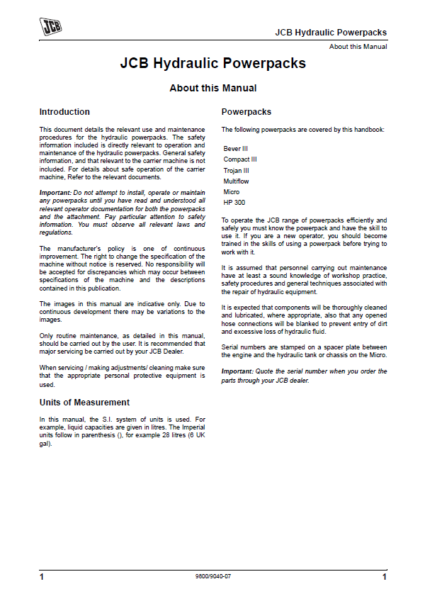 JCB Powerpack Maintenance & Operator Guide PDF