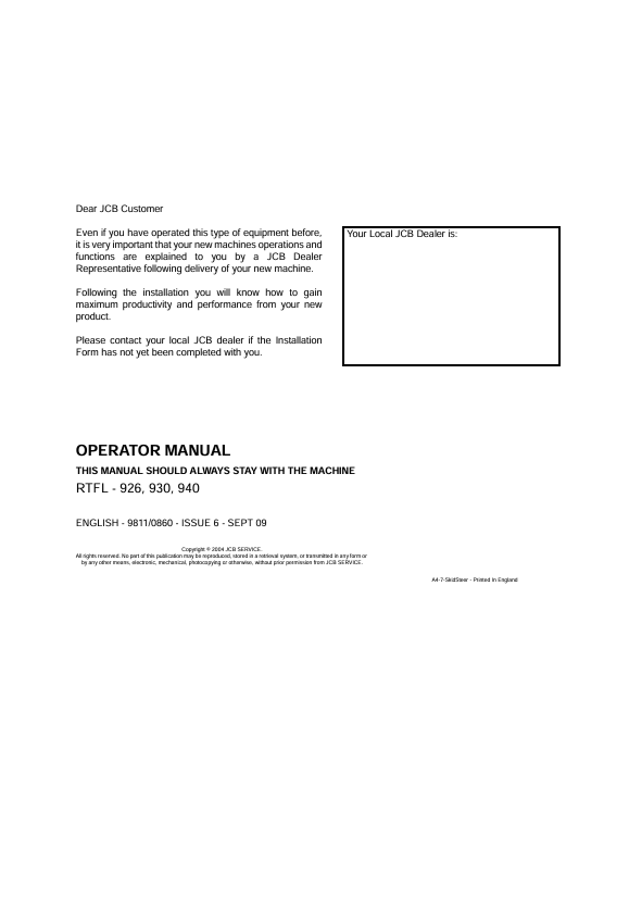 JCB RTFL 926, 930, 940 Operator Manual PDF