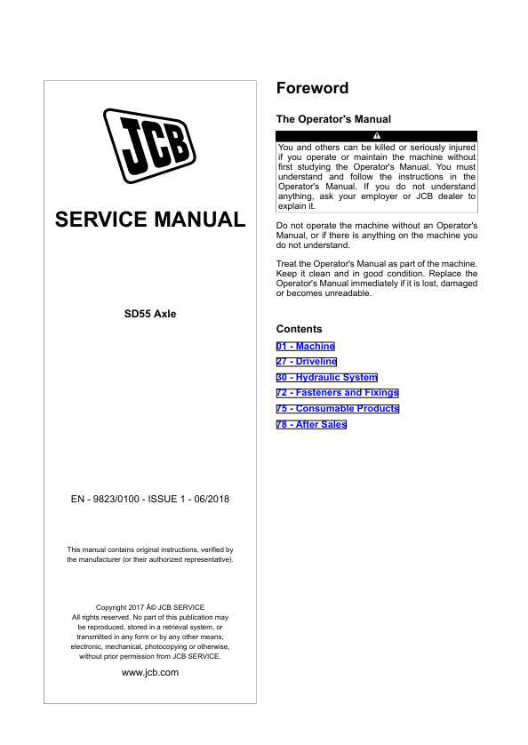 JCB SD55 Axle Service Manual PDF Download