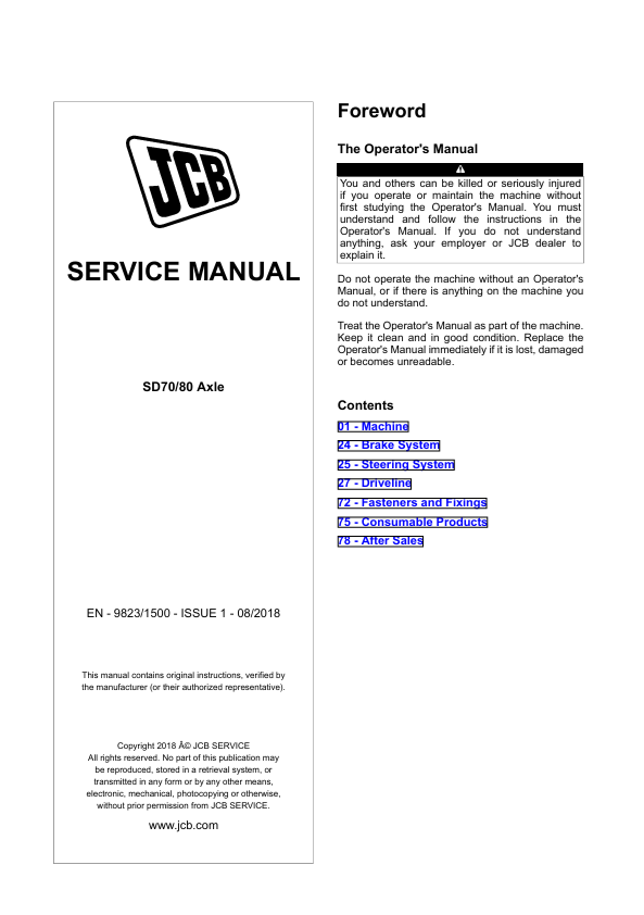 JCB SD70/80 Axle Service Manual PDF – Repair Guide