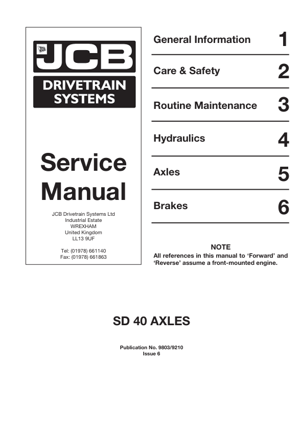 JCB SD 40 Axle Drivetrain System Service Manual PDF