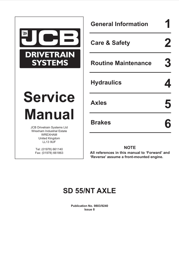 JCB SD 55/NT Axle Drivetrain System Service Manual PDF