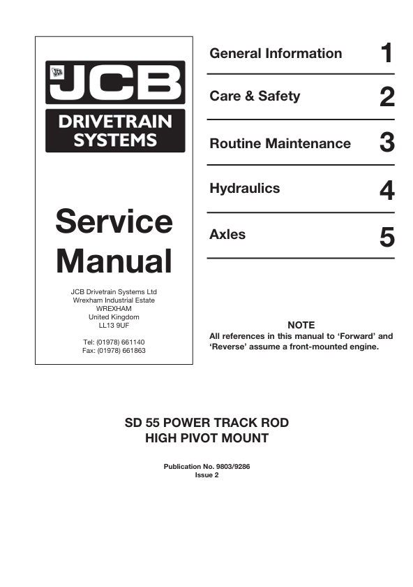 JCB SD 55 Power Track Rod High Pivot Mount Drivetrain Service Manual PDF