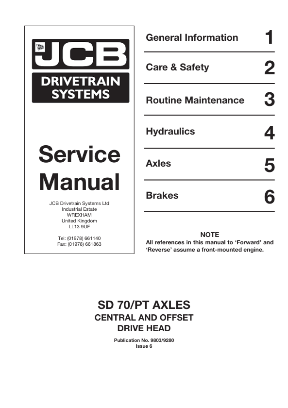 JCB SD 70/PT Axle Central and Offset Drivehead Service Manual PDF