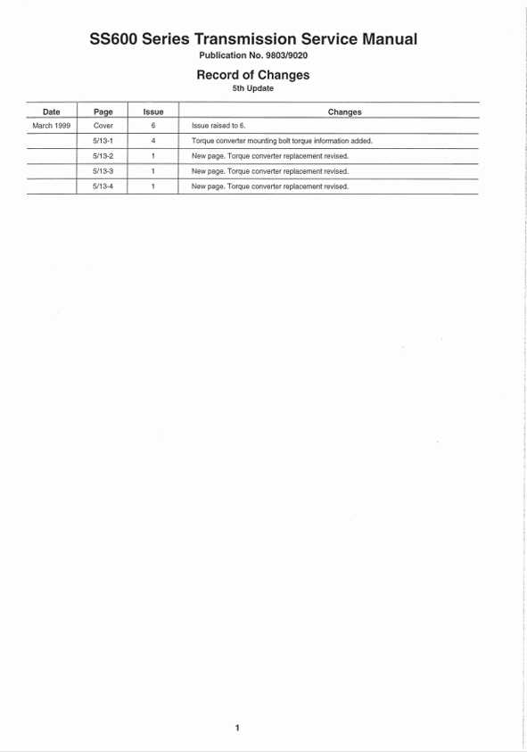 JCB SS600 Series Drivetrain Maintenance Service Manual