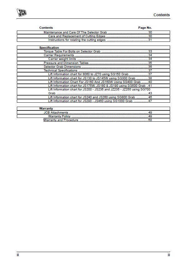 JCB Selector Grab User & Operator Manual PDF