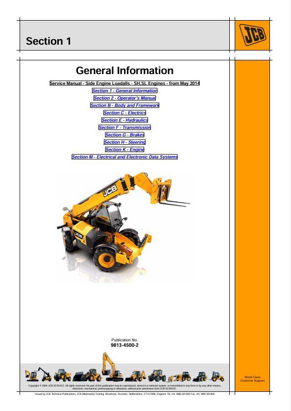 JCB Side Engine Loadall SH/SL Service Manual PDF – May 2014
