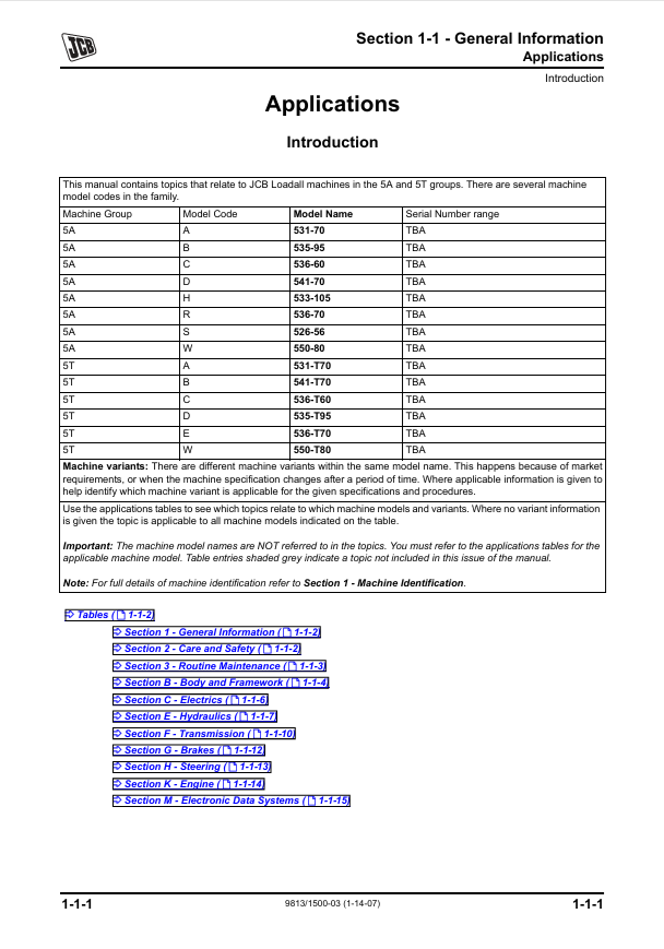 JCB Side Engine Loadall Workshop and Maintenance Manual