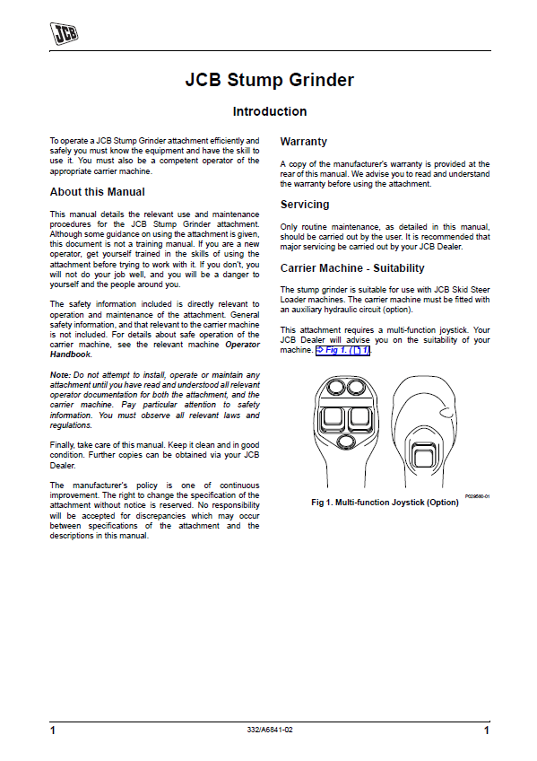 JCB Stump Grinder User Manual: Safety & Operating Guide PDF
