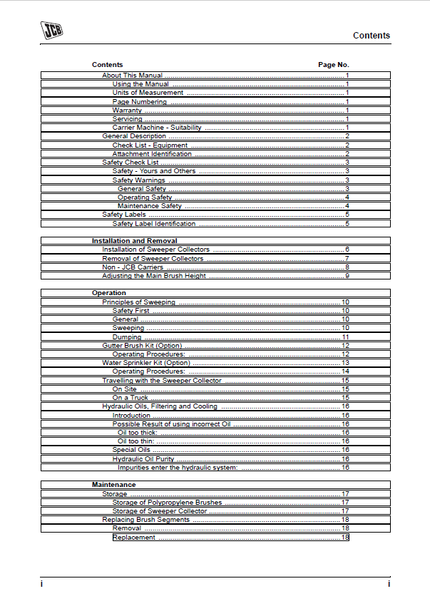 JCB Sweeper Collector User & Operator Guide PDF