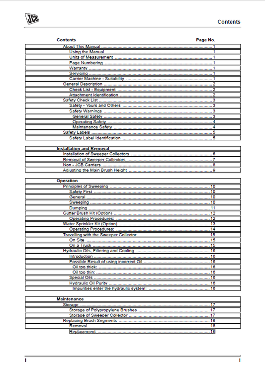 JCB Sweeper Collector User & Operator Guide PDF