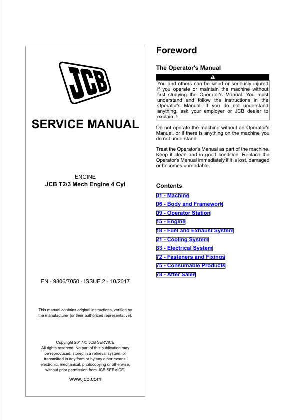 JCB T2/T3 4-Cylinder Mechanical Engine Service & Repair