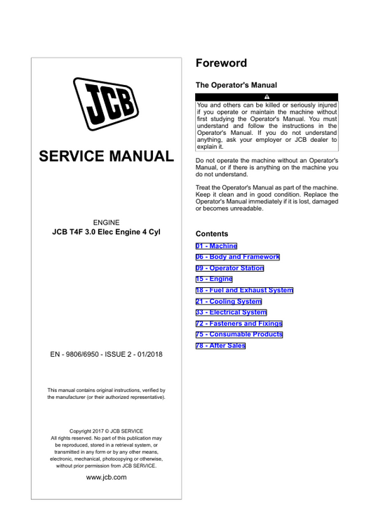 JCB T4F 3.0 4-Cylinder Electronic Engine Service & Repair