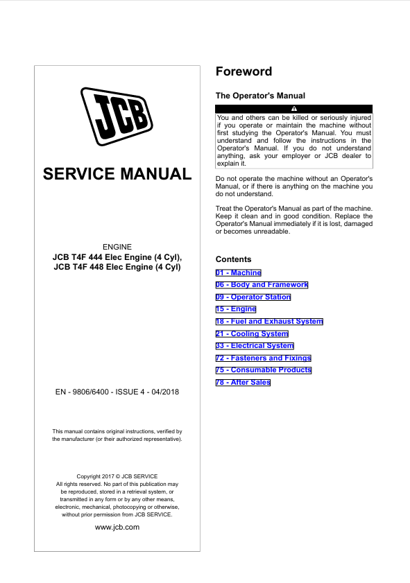 JCB T4F 444 & 448 Electronic Engine Service Guide