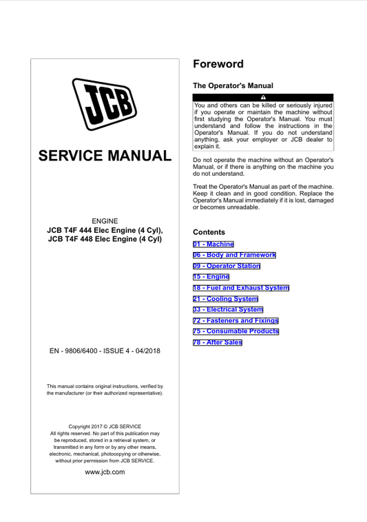 JCB T4F 444 & 448 Electronic Engine Service Guide