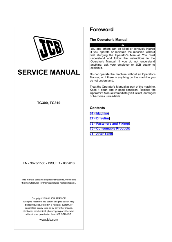 JCB TG300, TG310 Service Manual PDF – Repair Guide