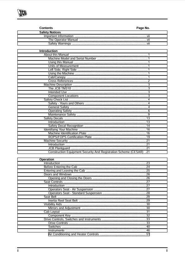 JCB TM310 Operator & Service Manual PDF