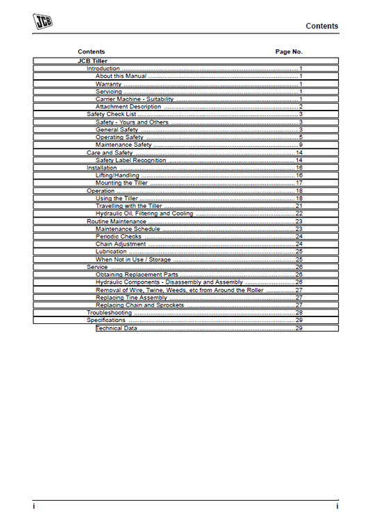 JCB Tiller User and Maintenance Manual Guide