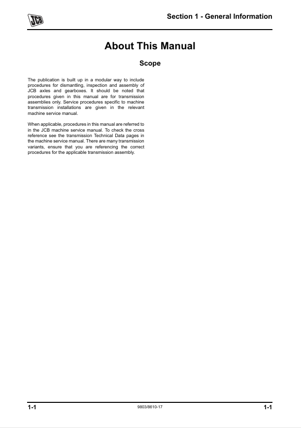 JCB Transmission Technical Service Manual PDF