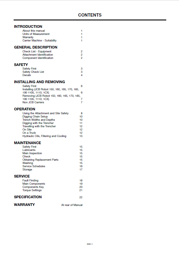 JCB Trencher X Series Operator & Maintenance Manual