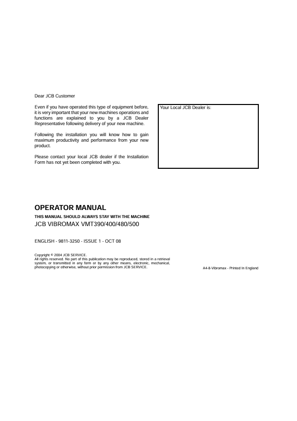 JCB VIBROMAX VMT390/400/480/500 Operator Manual PDF