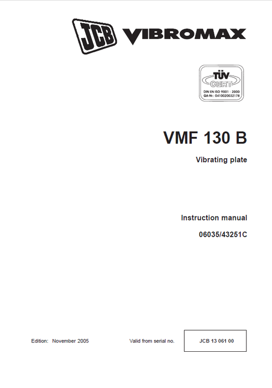 JCB VMF 130 B Vibrating Plate Instruction Manual PDF