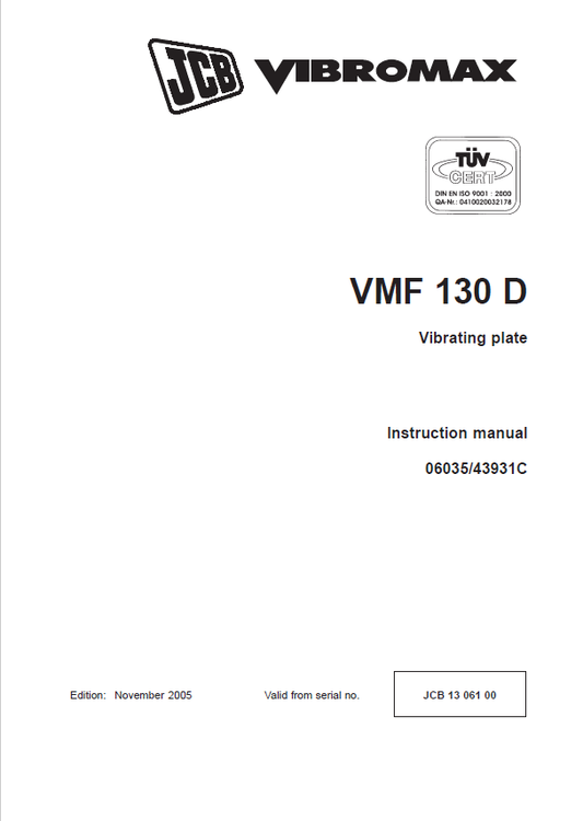 JCB VMF 130 D Vibrating Plate Instruction Manual PDF