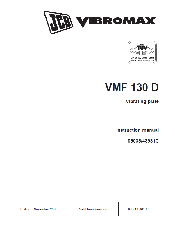 JCB VMF 130 D Vibrating Plate Instruction Manual PDF