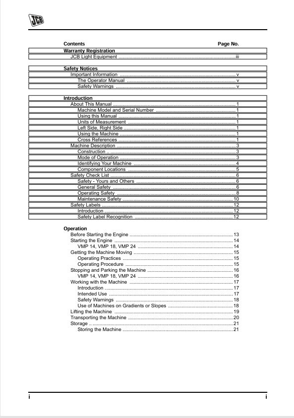 JCB VMP 14 VMP 18 VMP 24 Vibrating Plate Manual PDF Download