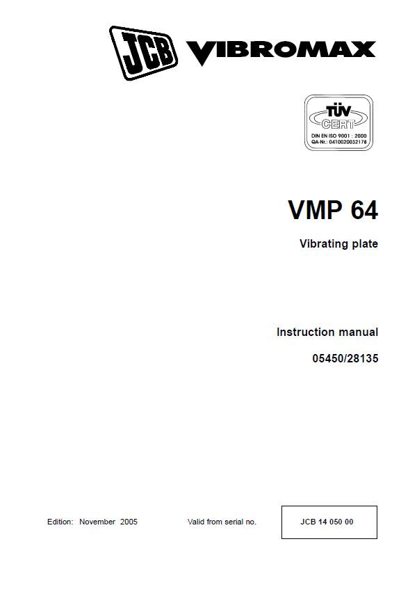 JCB VMP 64 Vibrating Plate Instruction Manual PDF Download
