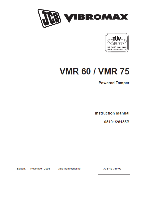 JCB VMR 60 / VMR 75 Powered Tamper Instruction Manual PDF