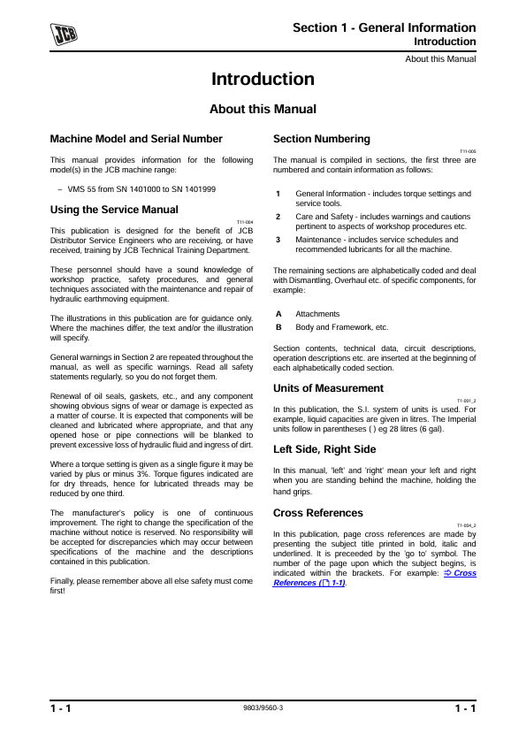 JCB VMS 55 Technical Service and Troubleshooting Guide