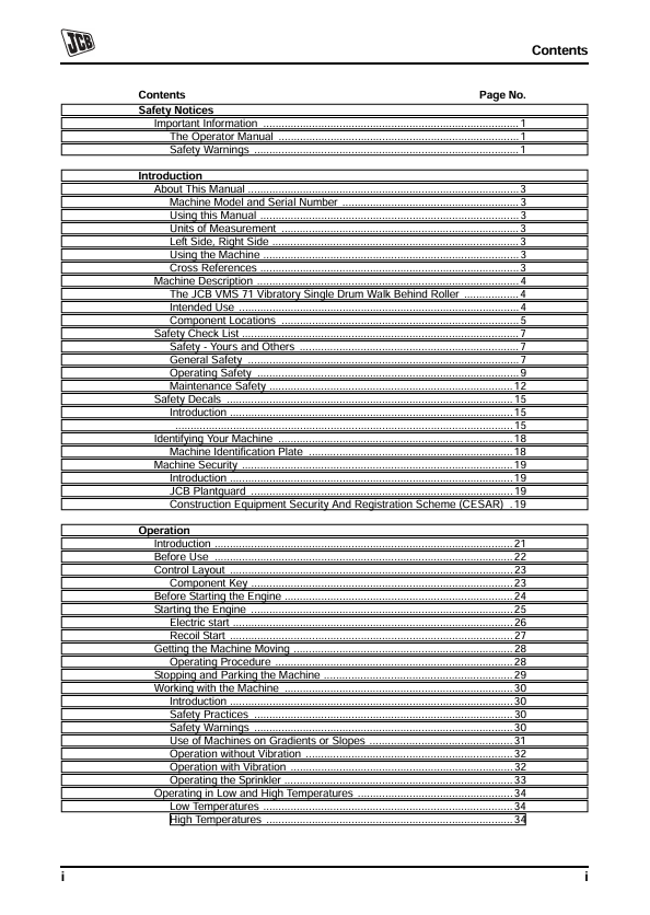 JCB VMS 71 Operator Manual PDF – Service & Maintenance Guide