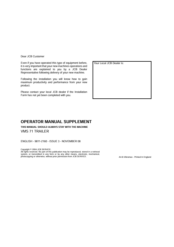JCB VMS 71 Trailer Operator Manual PDF | Download & Guide