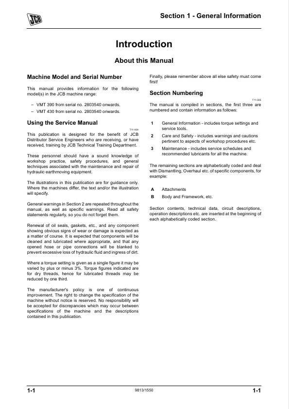 JCB VMT380 VMT430 Maintenance and Service Guide PDF