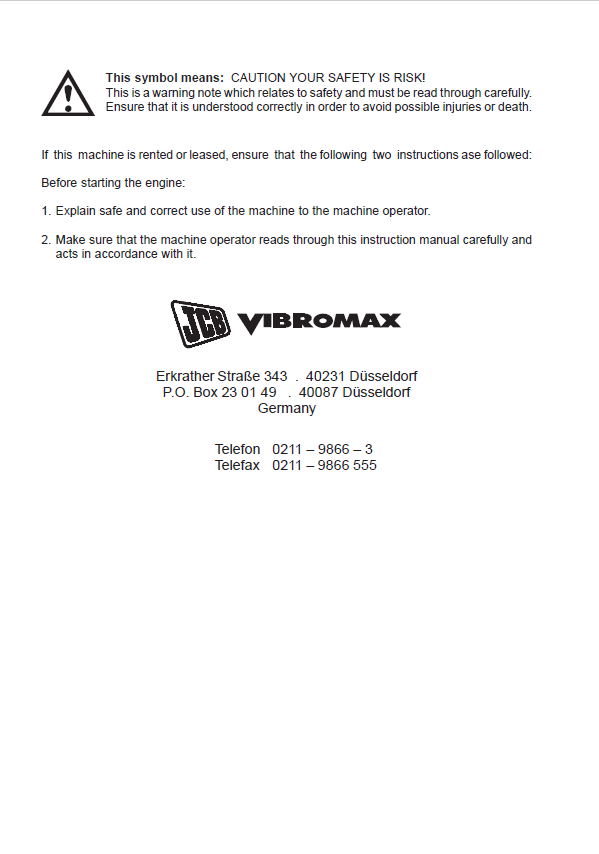 JCB VMT 160 Vibratory Tandem Roller User Guide and PDF Manual