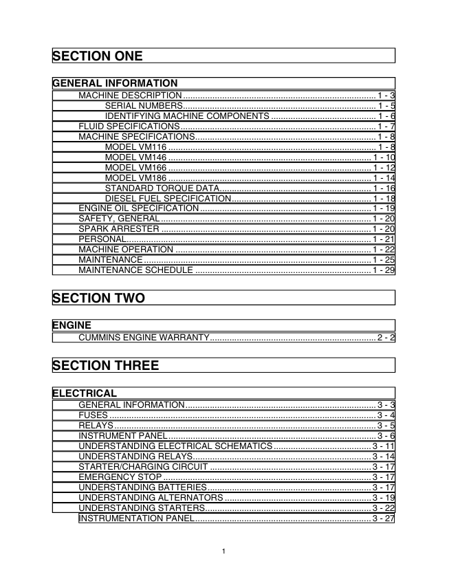 JCB VM 116, 146, 166 & 186 Single Drum Roller Maintenance Manual