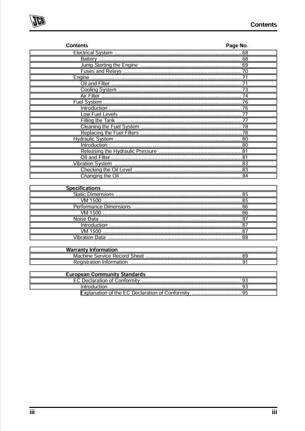 JCB VM 1500 M VM 1500 F User & Operator Manual PDF
