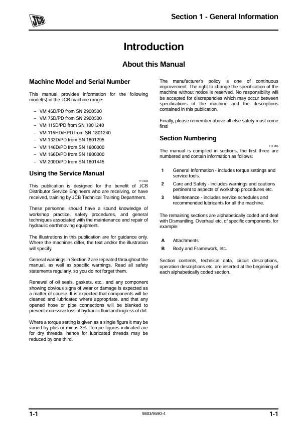 JCB VM Range Tier III Technical Service Manual PDF