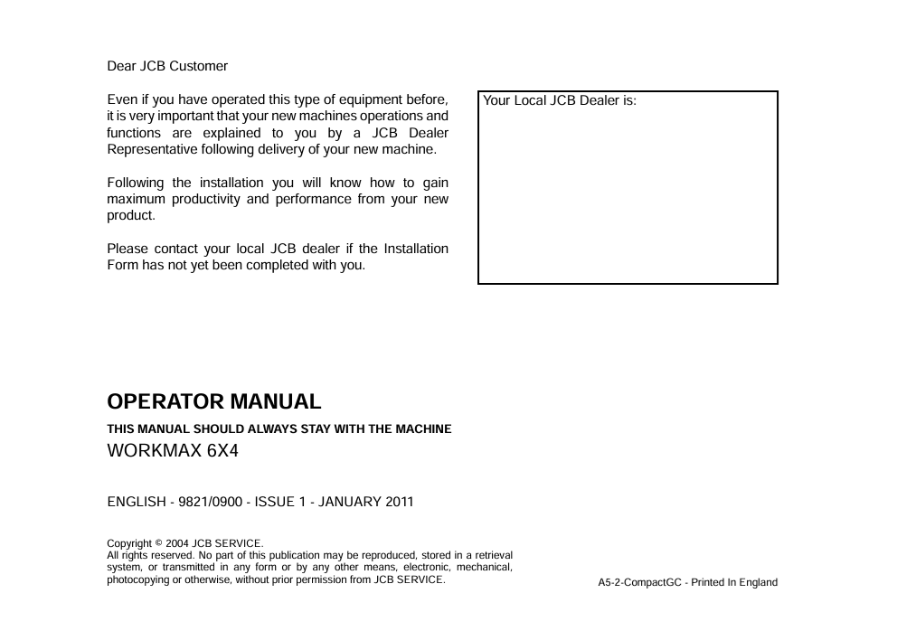 JCB Workmax 6x4 Operator Manual PDF
