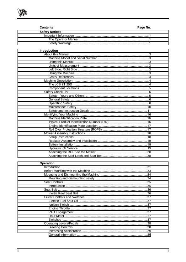 JCB ZT20D Grasscutter Operator Manual PDF Download