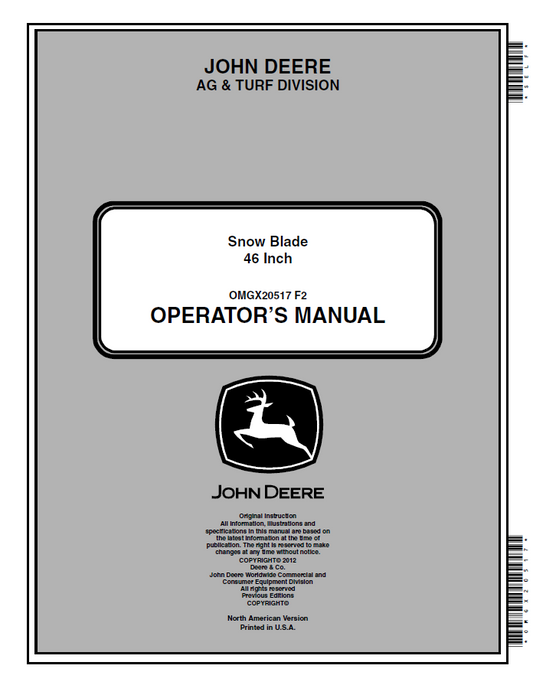 JOHN DEERE 46 INCH AG & TURF DIVISION OPERATOR MANUAL OMGX20517