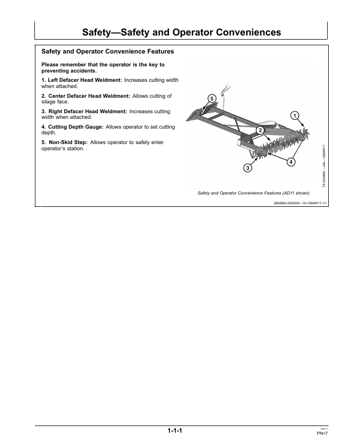 JOHN DEERE AD7 & AD11 SILAGE DEFACER OPERATOR MANUAL OMT396232X19