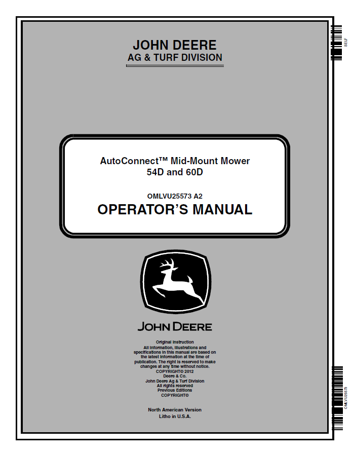 JOHN DEERE AUTOCONNECT™ MID-MOUNT MOWER 54D AND 60D OPERATOR MANUAL OMLVU25573