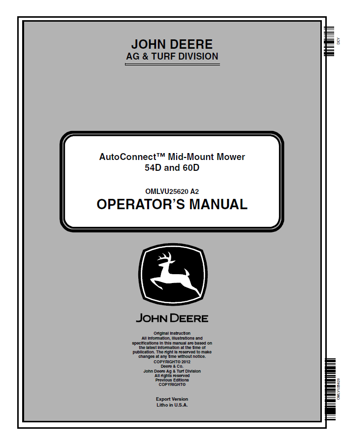 JOHN DEERE AUTOCONNECT™ MID-MOUNT MOWER 54D AND 60D OPERATOR MANUAL OMLVU25620