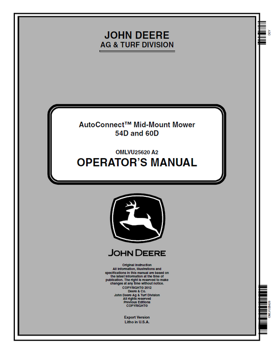 JOHN DEERE AUTOCONNECT™ MID-MOUNT MOWER 54D AND 60D OPERATOR MANUAL OMLVU25620