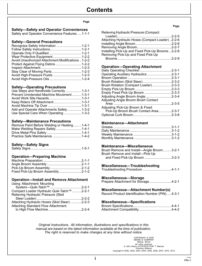 JOHN DEERE BA72, BA84, BP72, BP84, BP72F, BP84F, BR60, BR72, BR84 BROOMS OPERATOR MANUAL OMT203587