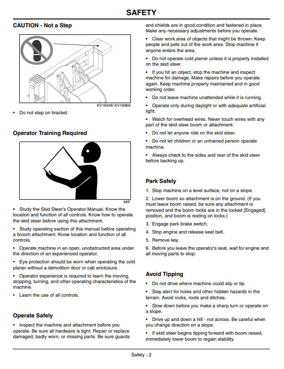 JOHN DEERE CP12, CP16, CP18, CP24 COLD PLANER OPERATOR MANUAL OMKV16792