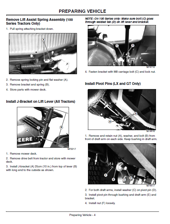 JOHN DEERE FRONT BLADE FOR 100, LX, AND GT TRACTORS 44-INCH OPERATOR MANUAL OMM147226